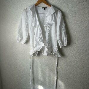 Lauren Ralph Lauren White Ruffled Button Down Shirt